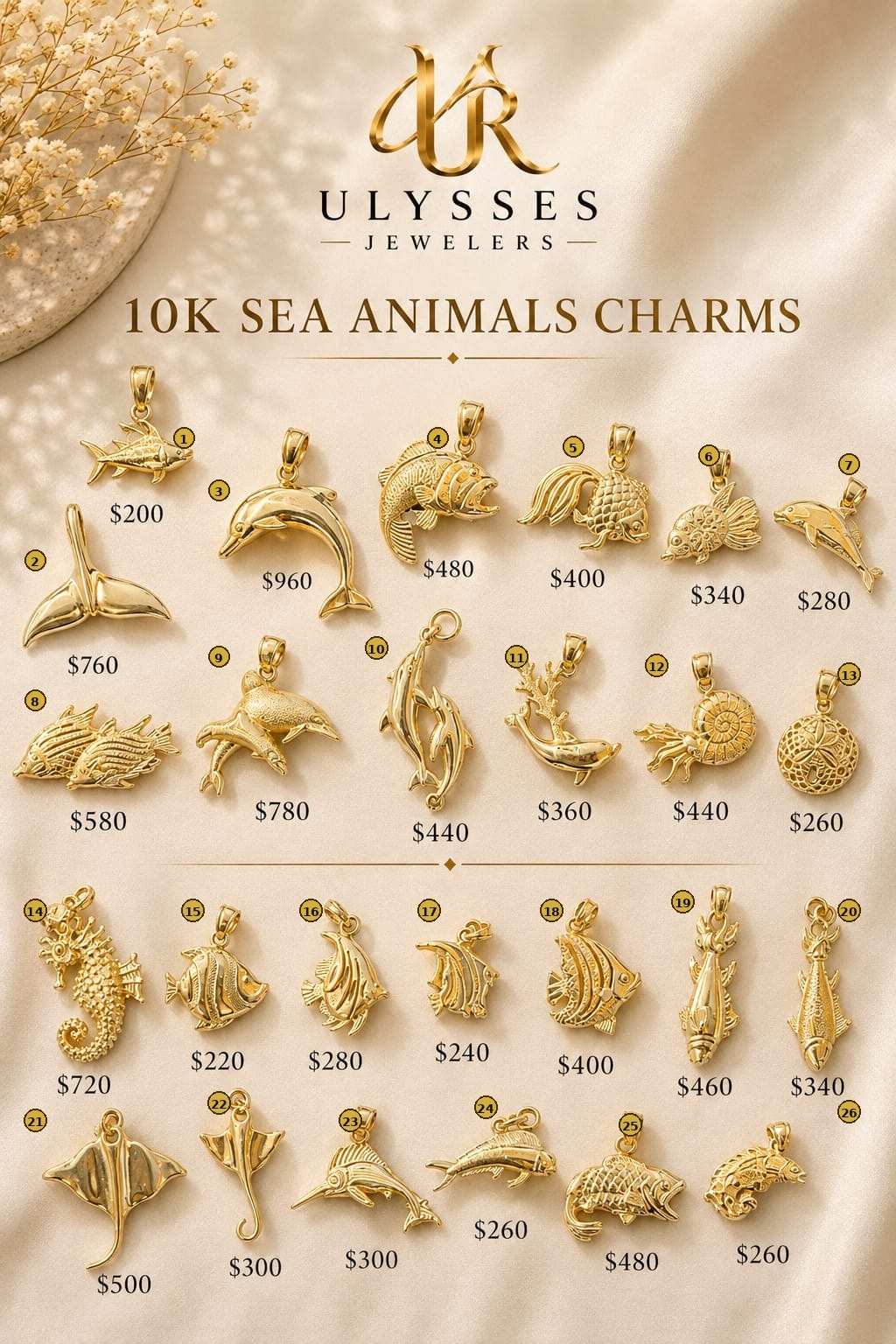 10K Sea Animals Charms