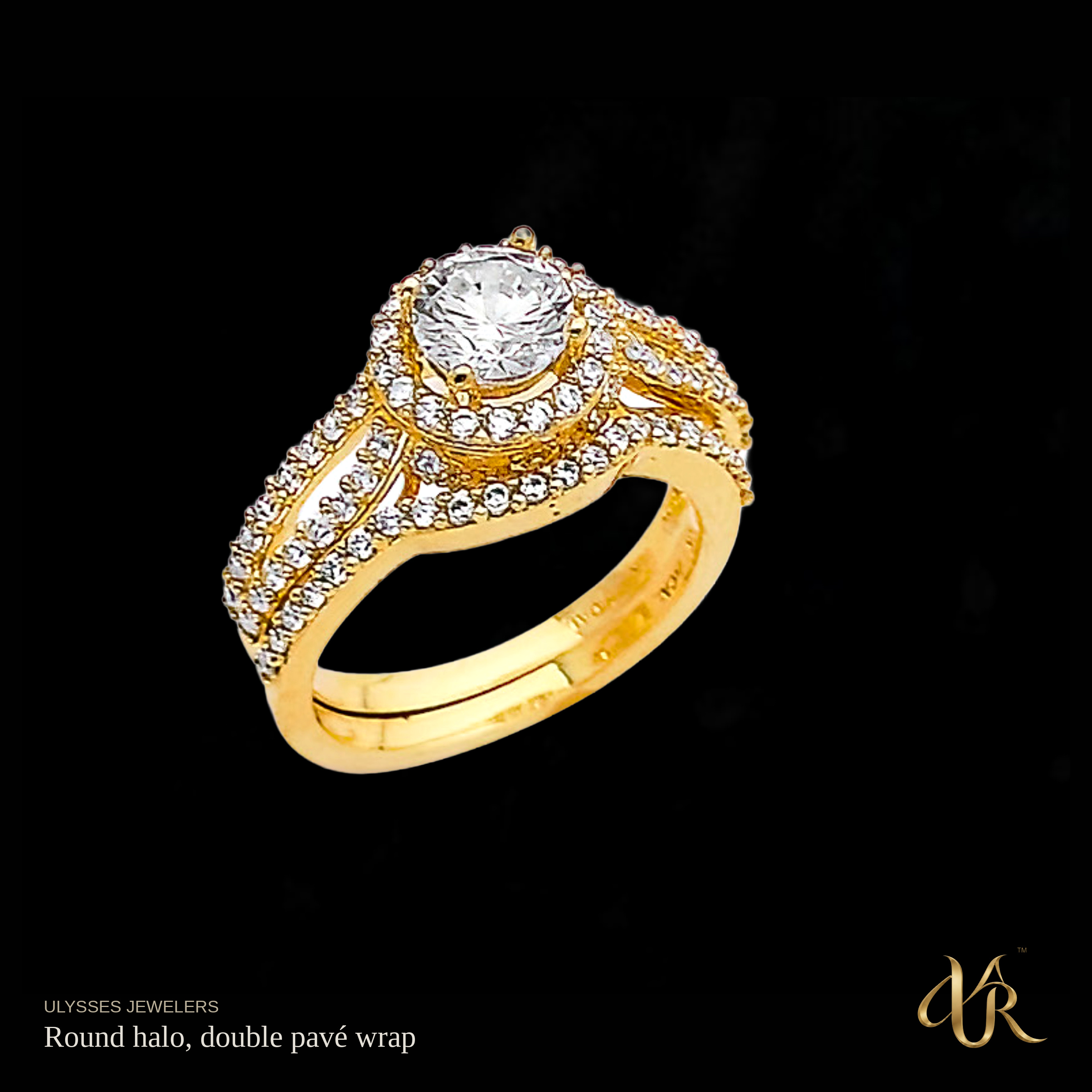Round halo, double pavé wrap
