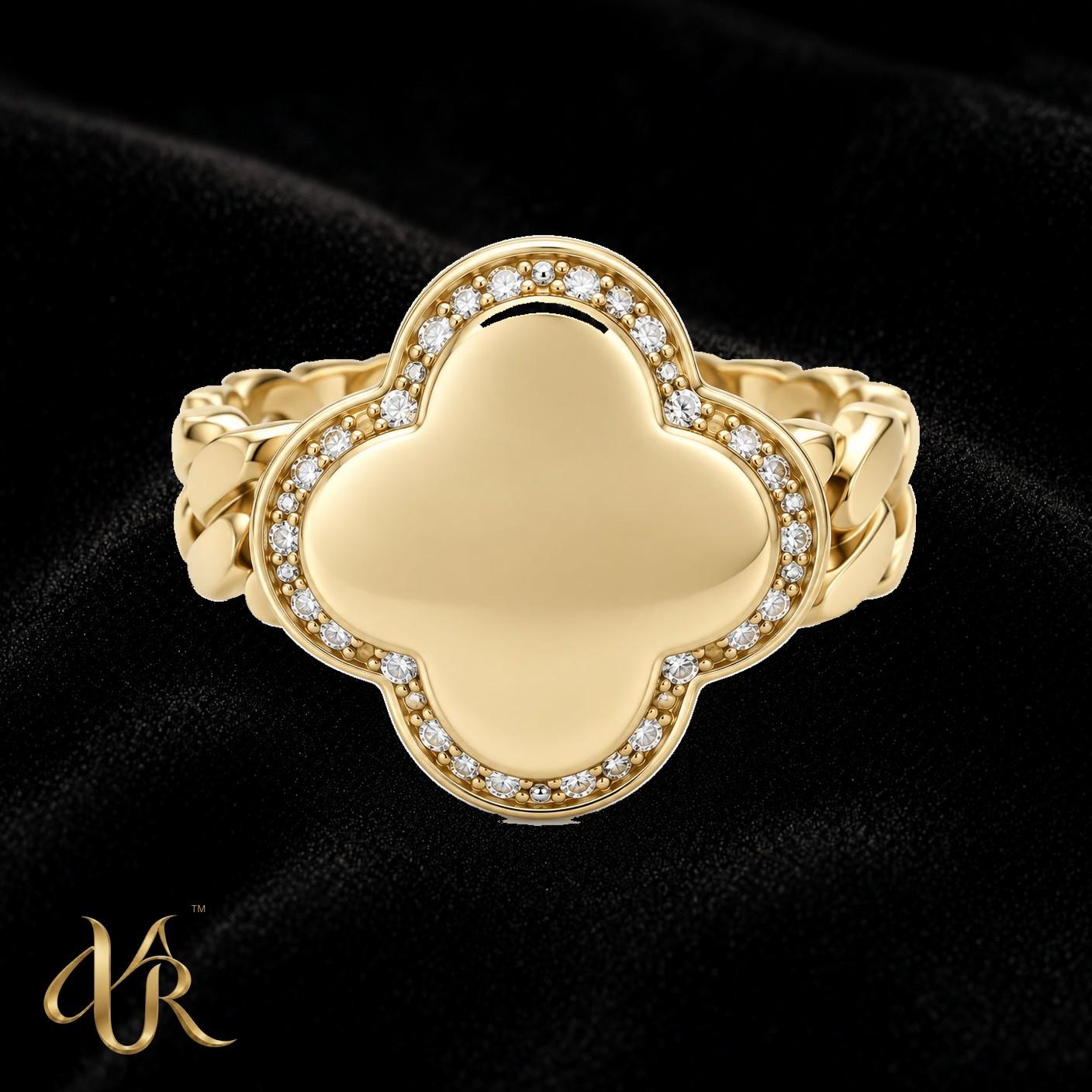 14K Clover face — Women'S Gold Ring