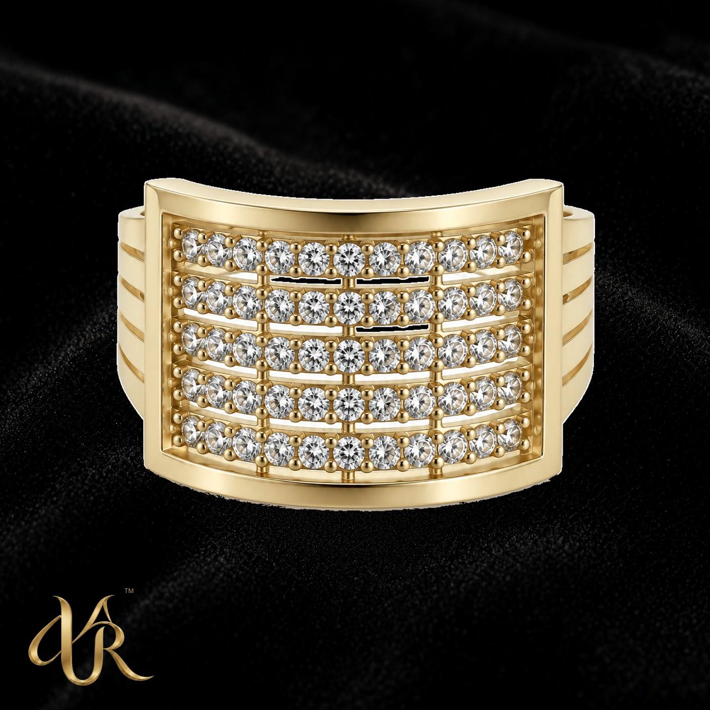 14K Five-row pavé — Women'S Gold Ring