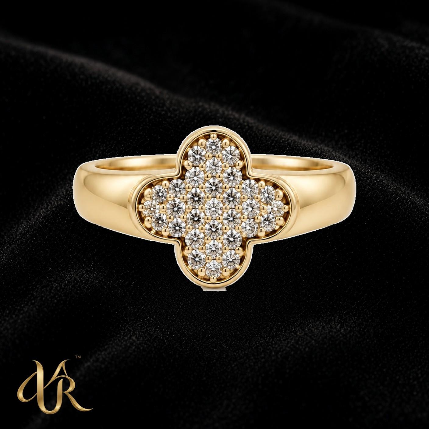 14K Clover cluster — Women'S Gold Ring