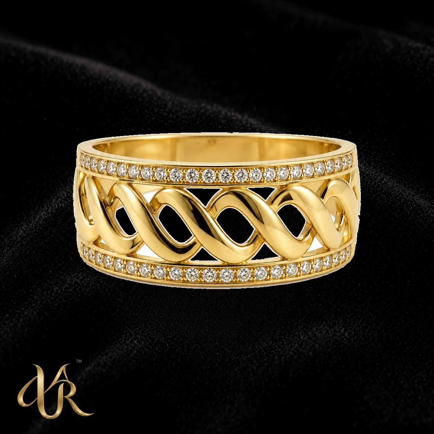 14K Woven pavé band — Men'S Gold Ring