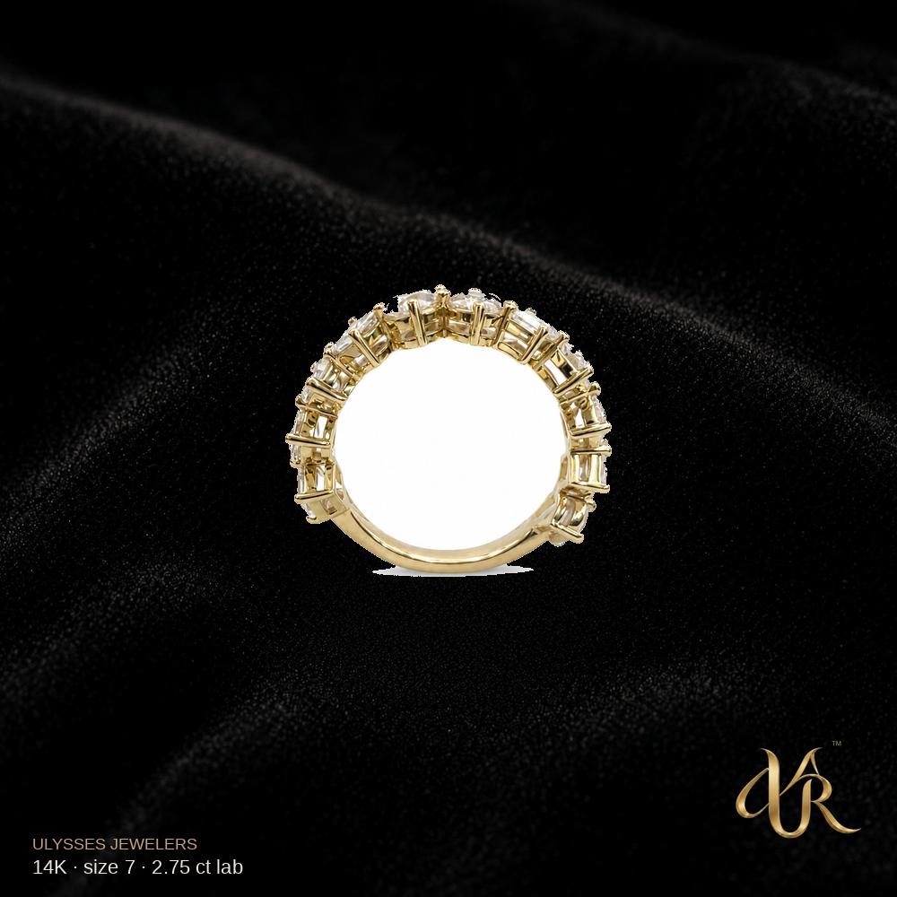 14K lab diamond Gold Ring, 2.75 ct, size 7