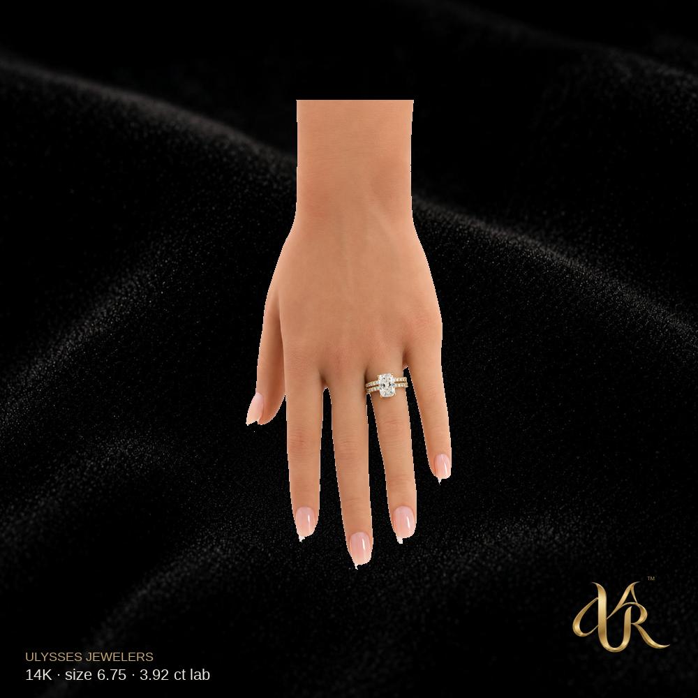 14K lab diamond Gold Ring, 3.92 ct, size 6.75