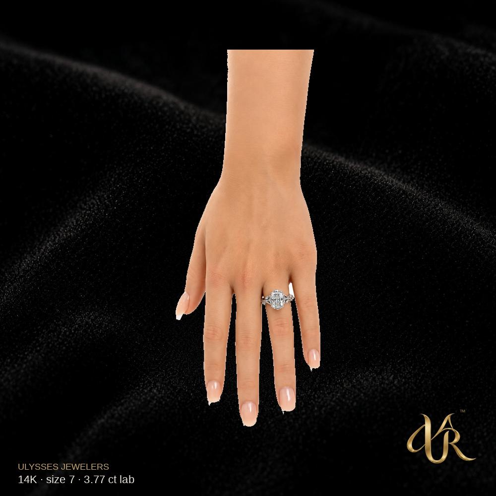 14K lab diamond Gold Ring, 3.77 ct, size 7