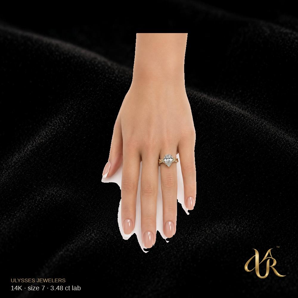 14K lab diamond Gold Ring, 3.48 ct, size 7