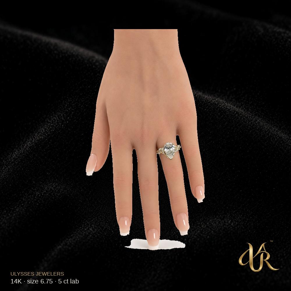 14K lab diamond Gold Ring, 5 ct, size 6.75