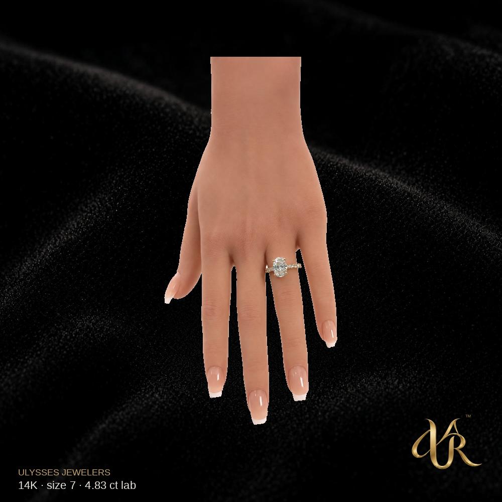 14K lab diamond Gold Ring, 4.83 ct, size 7